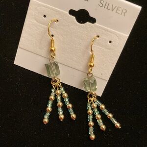 Handmade Vintage Green Glass Dangle 1-2-1-2-1 Earrings